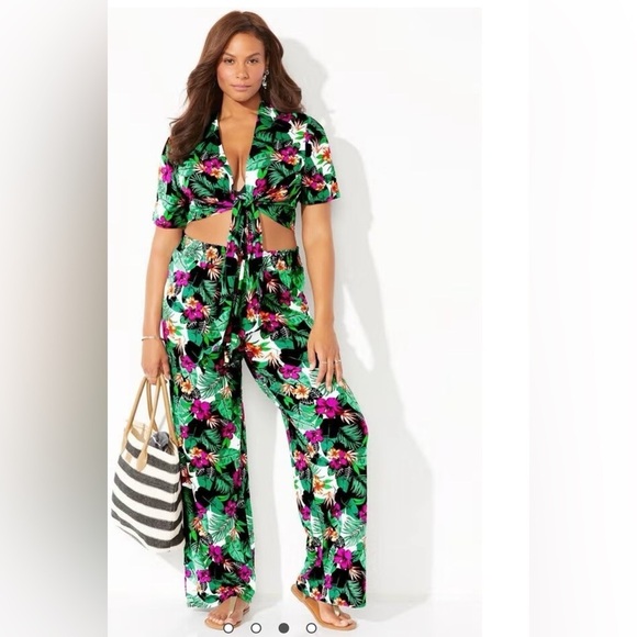 Swimsuits For All Other - Swimsuits for All TIE FRONT CROP TOP COVER UP SET